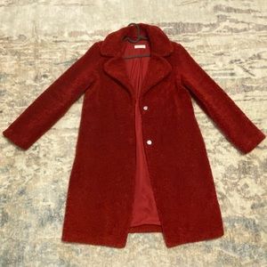 Long sleeve wine red midi Teddy coat